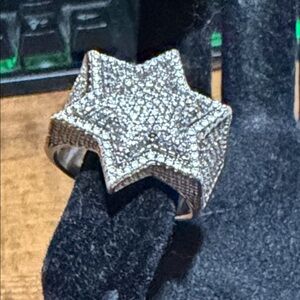 Iced out 925 Silver Star Statement Ring